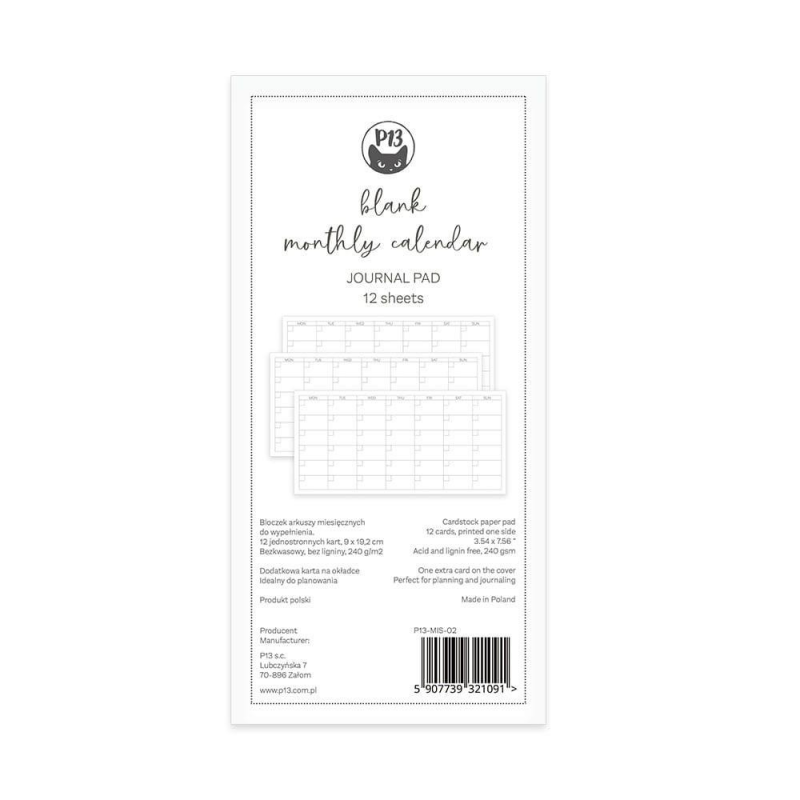 Kalendarz miesięczny P13 - 12 kart 9x19 - P13 - 1