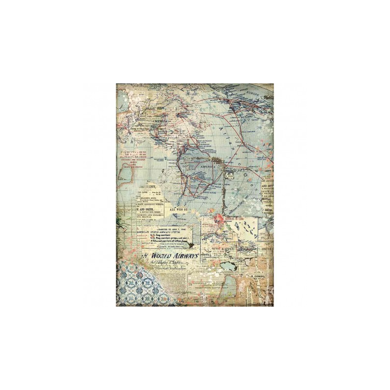 Papier Ryżowy A4 - Stamperia, Around The World -Mapy - Stamperia - 1