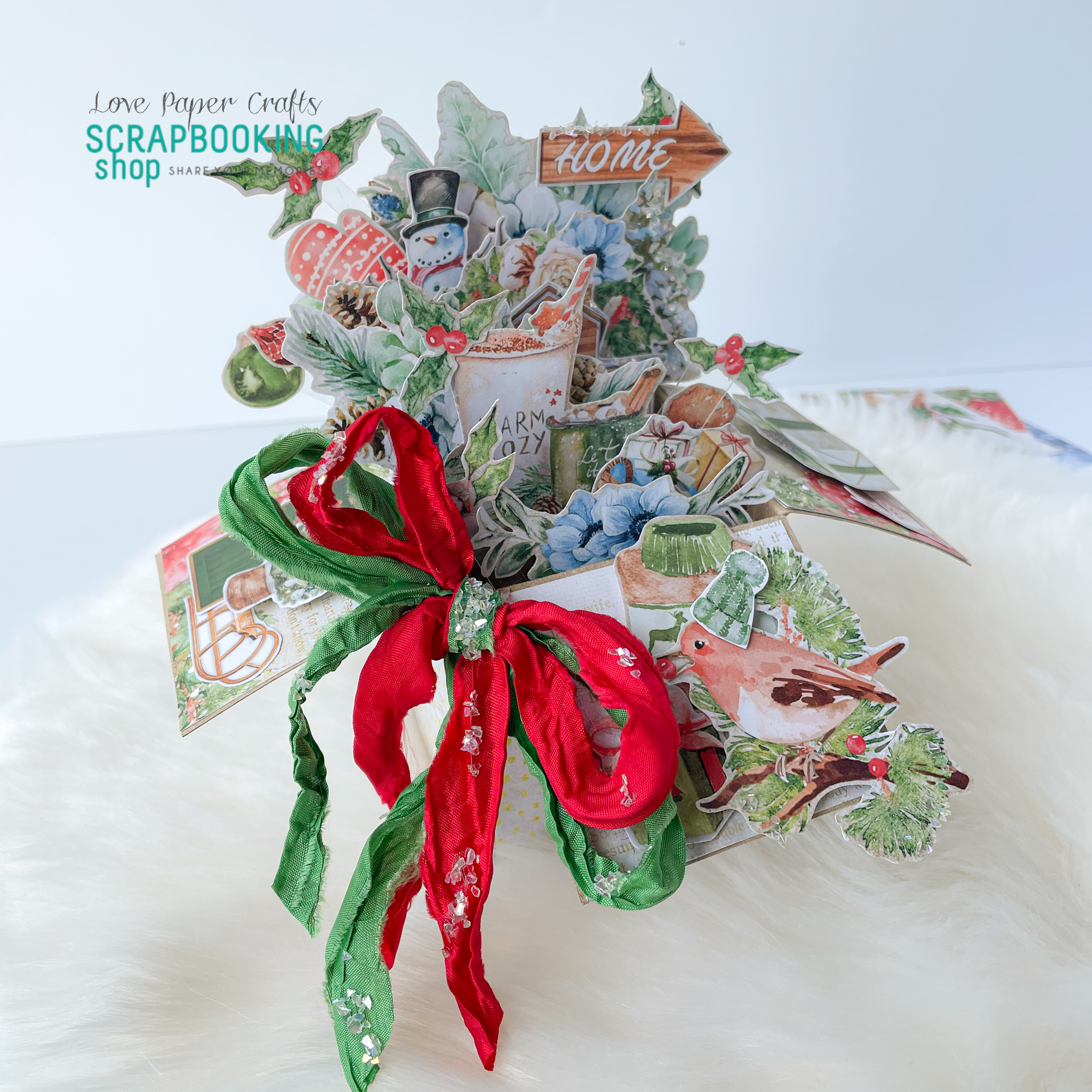 Love Paper Crafts - Świąteczny pop up box z  blokiem dwustronnych elementów Stamperii Home for Christmas